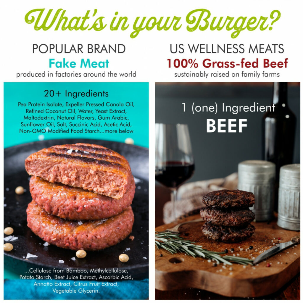 burger comparison, ingredients, real meat vs fake meat